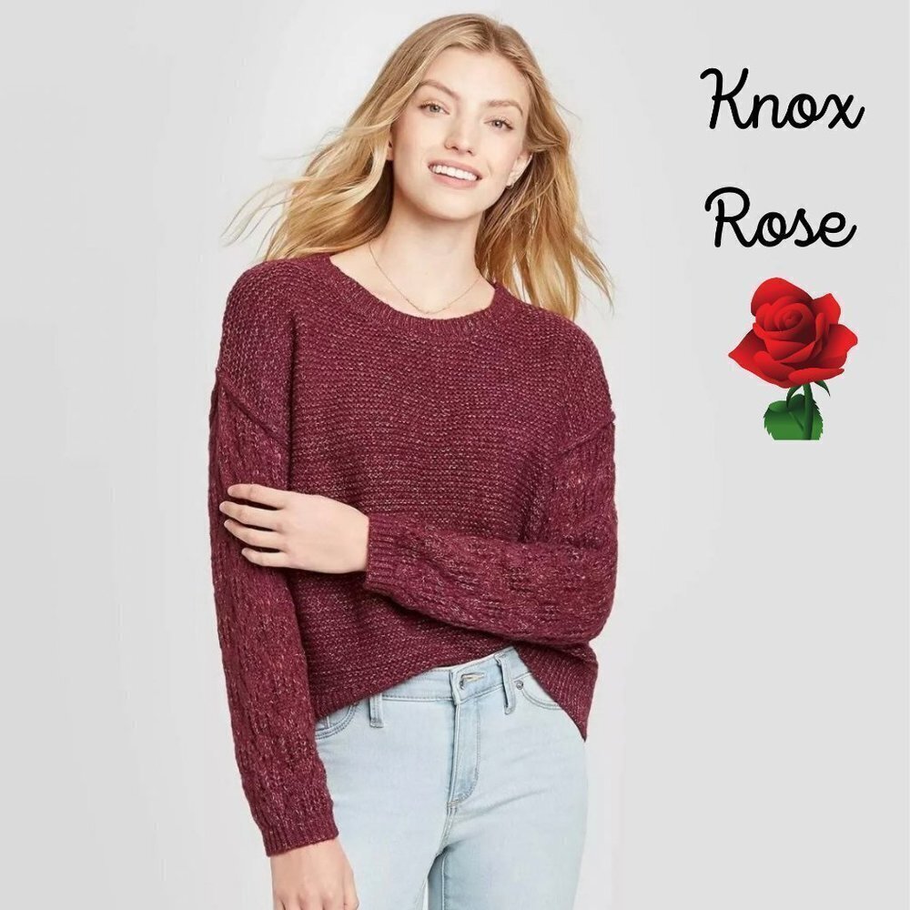 Knox Rose Sweater Burgundy Knit Pullover Crew Neck Womens Size XS